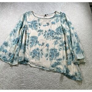 Relativity Womens Sz XL‎ Cream Floral Sheer Split Long Sleeve Fairycore Bloomer